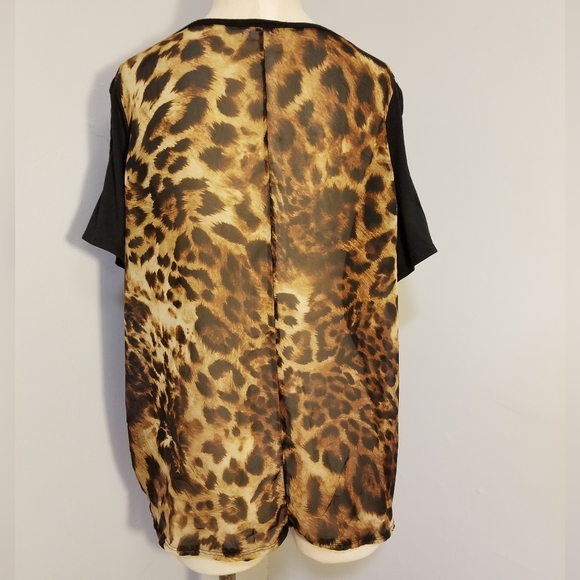 CHEETAH HIGH LOW ANIMAL PRINT LEOPARD PLUS SZ 3X COLD SHOULDER TOP CONTEMPORARY - Picture 2 of 6